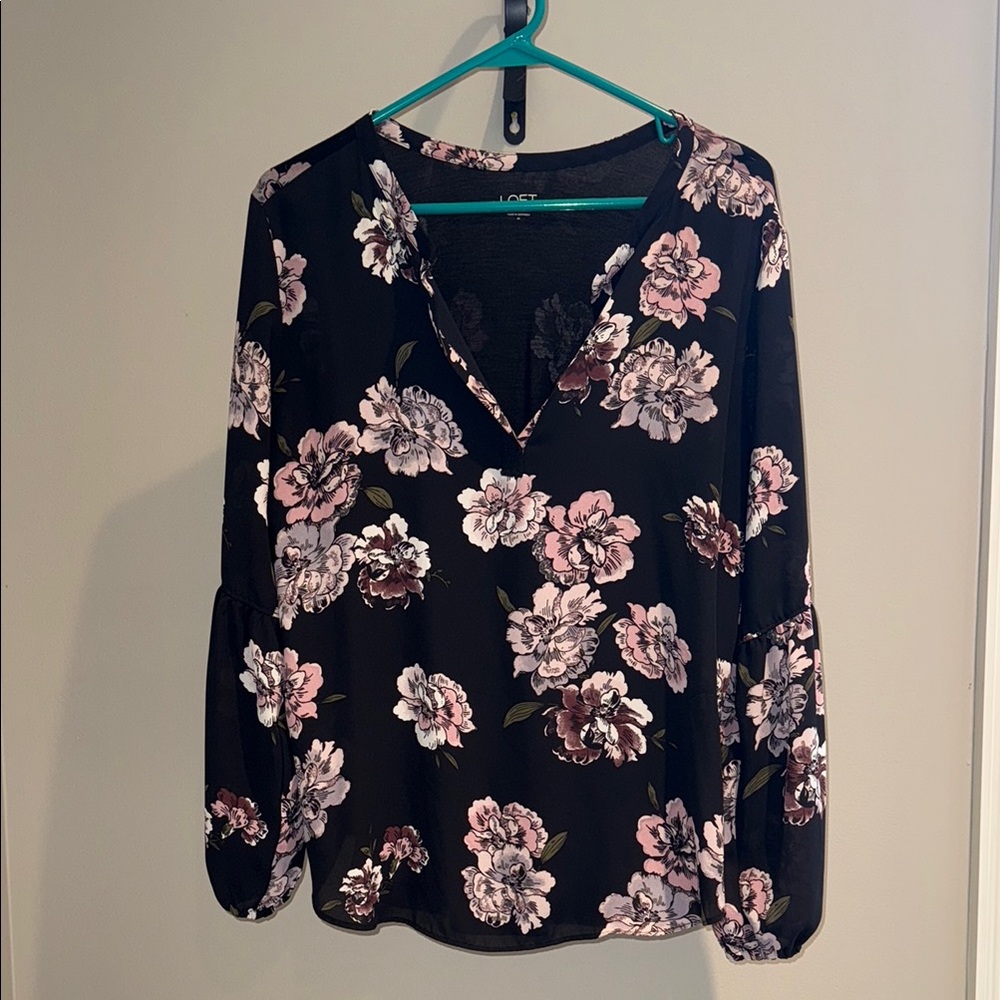 Loft Floral Black and Pink Women's Top M